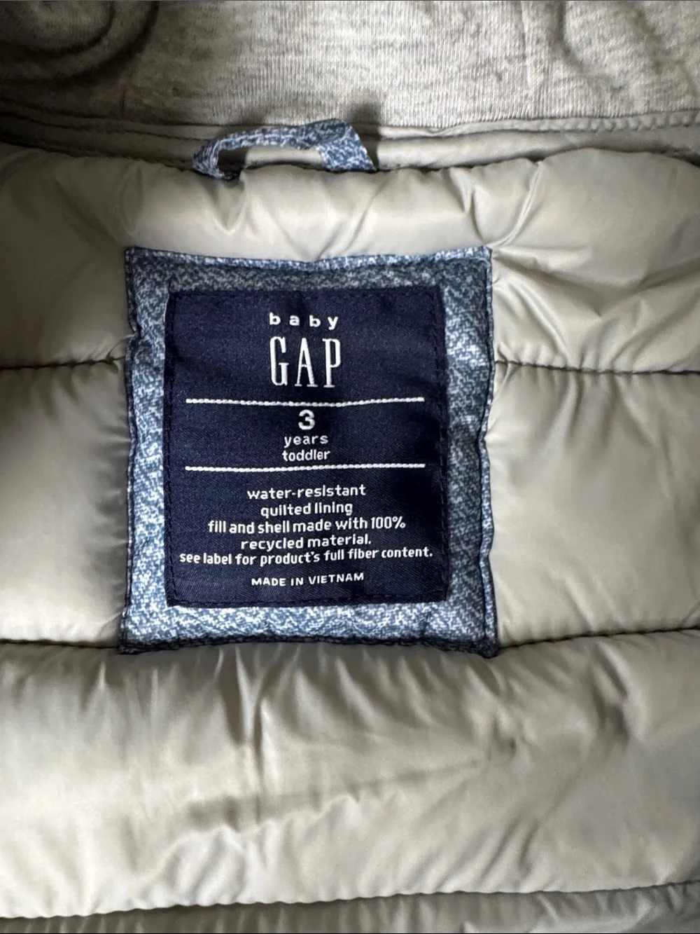 GAP Light Blue Quilted Puffer Jacket with Gray Hood